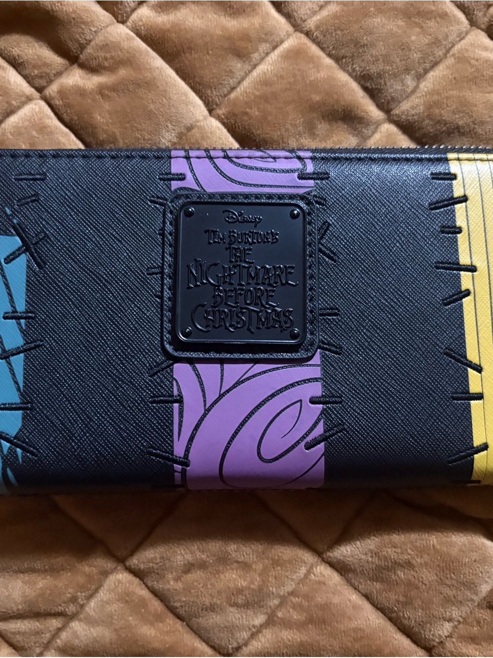 Loungefly Black Crossbody Bag with Purple, Yellow & Teal Panels w/ wallet - Picture 5 of 6